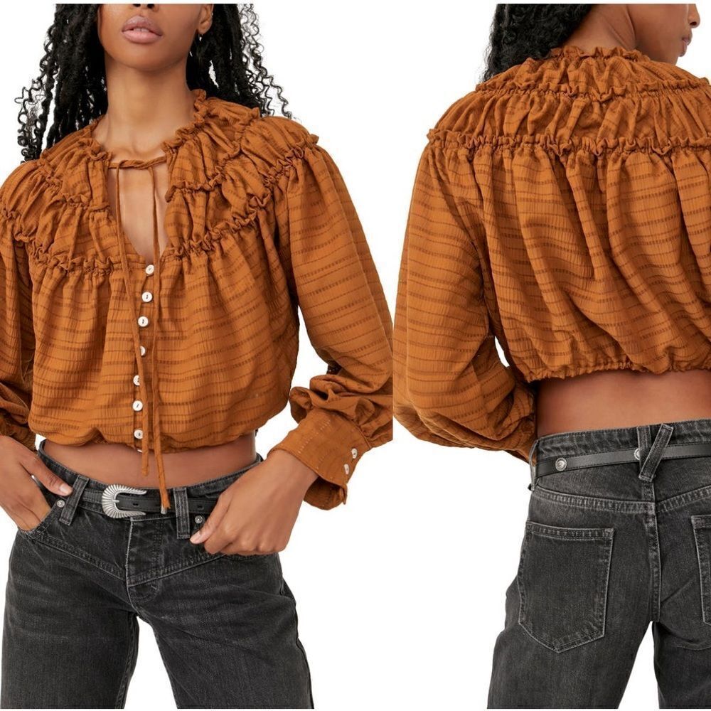 NWT Free people crop top long sleeve blouse S